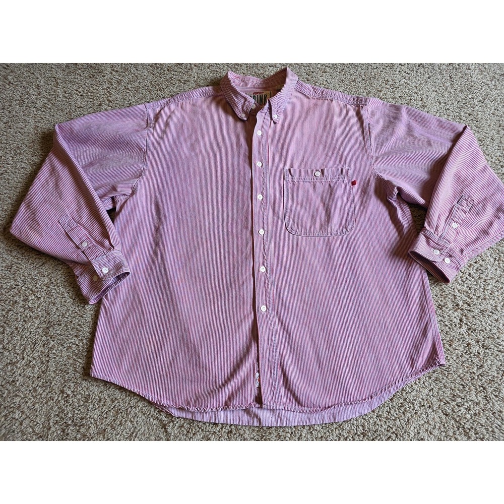 Brink Shirt Mens XL Red White Blue Striped‎ Button Down Pocket Cotton Casual